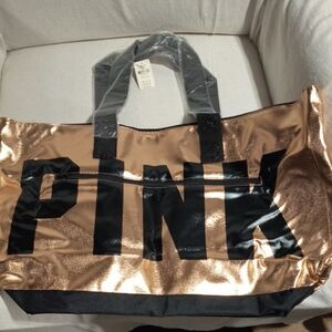PINK Victoria's Secret Metallic Gold and Black Tote